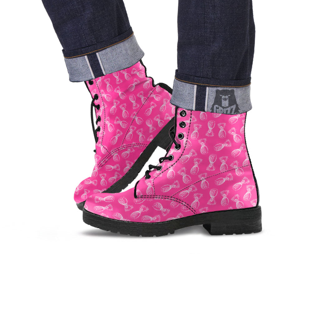 Pineapple Hot Pink Print Pattern Leather Boots-grizzshop