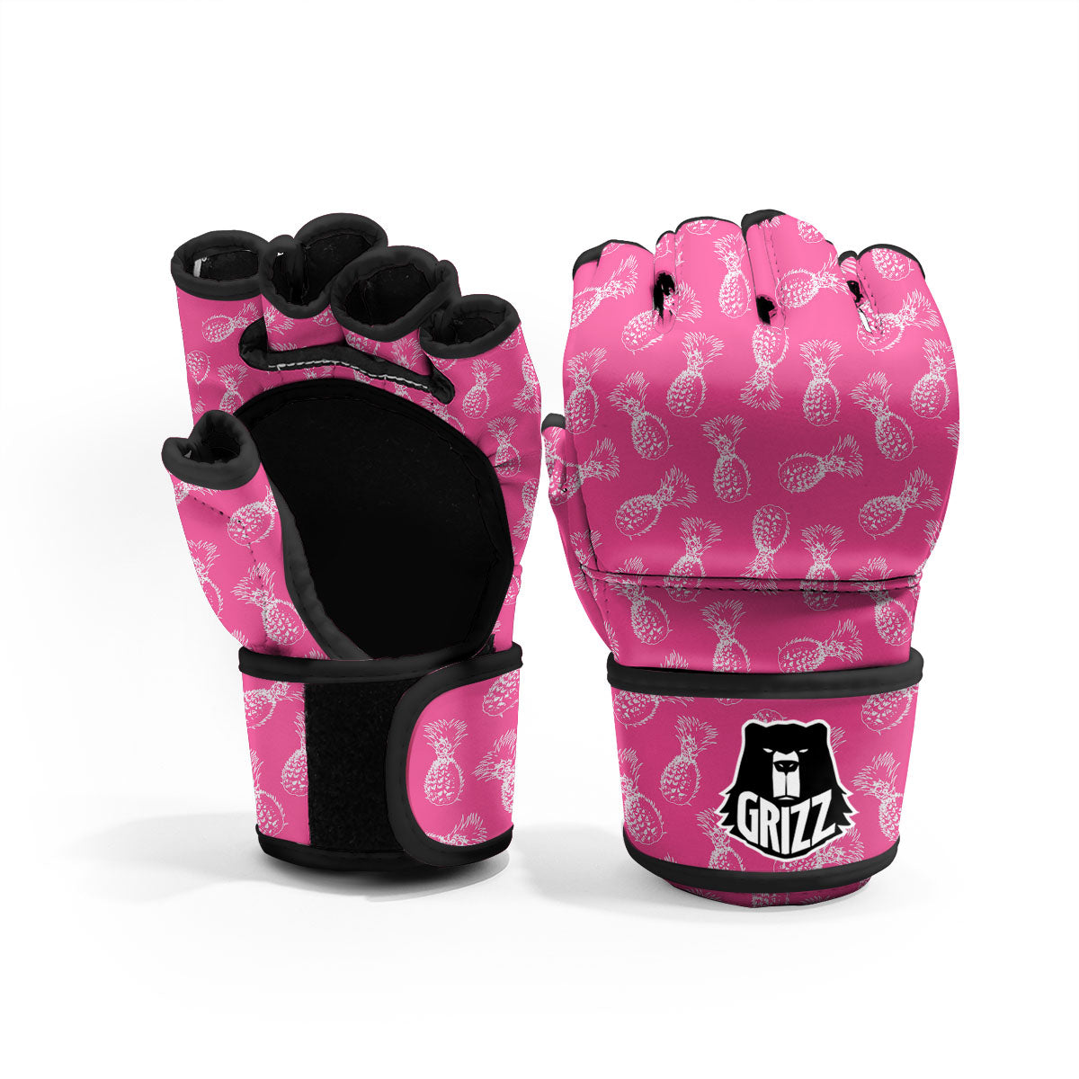 Pineapple Hot Pink Print Pattern MMA Gloves-grizzshop