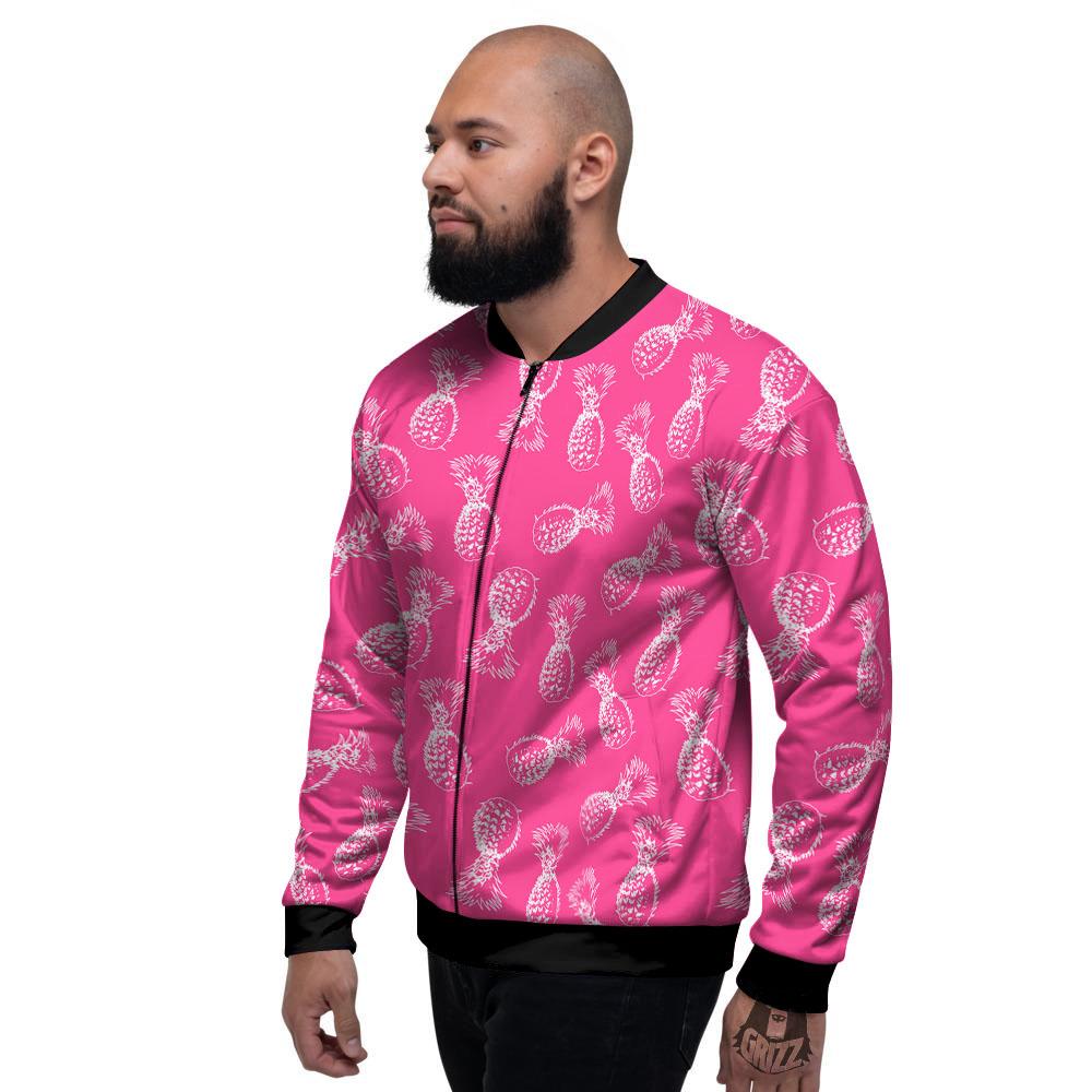 Pineapple Hot Pink Print Pattern Men's Bomber Jacket-grizzshop