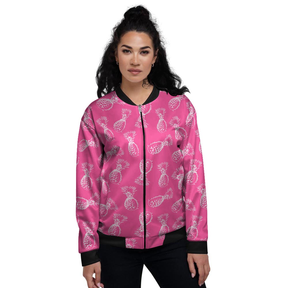 Pineapple Hot Pink Print Pattern Women's Bomber Jacket-grizzshop