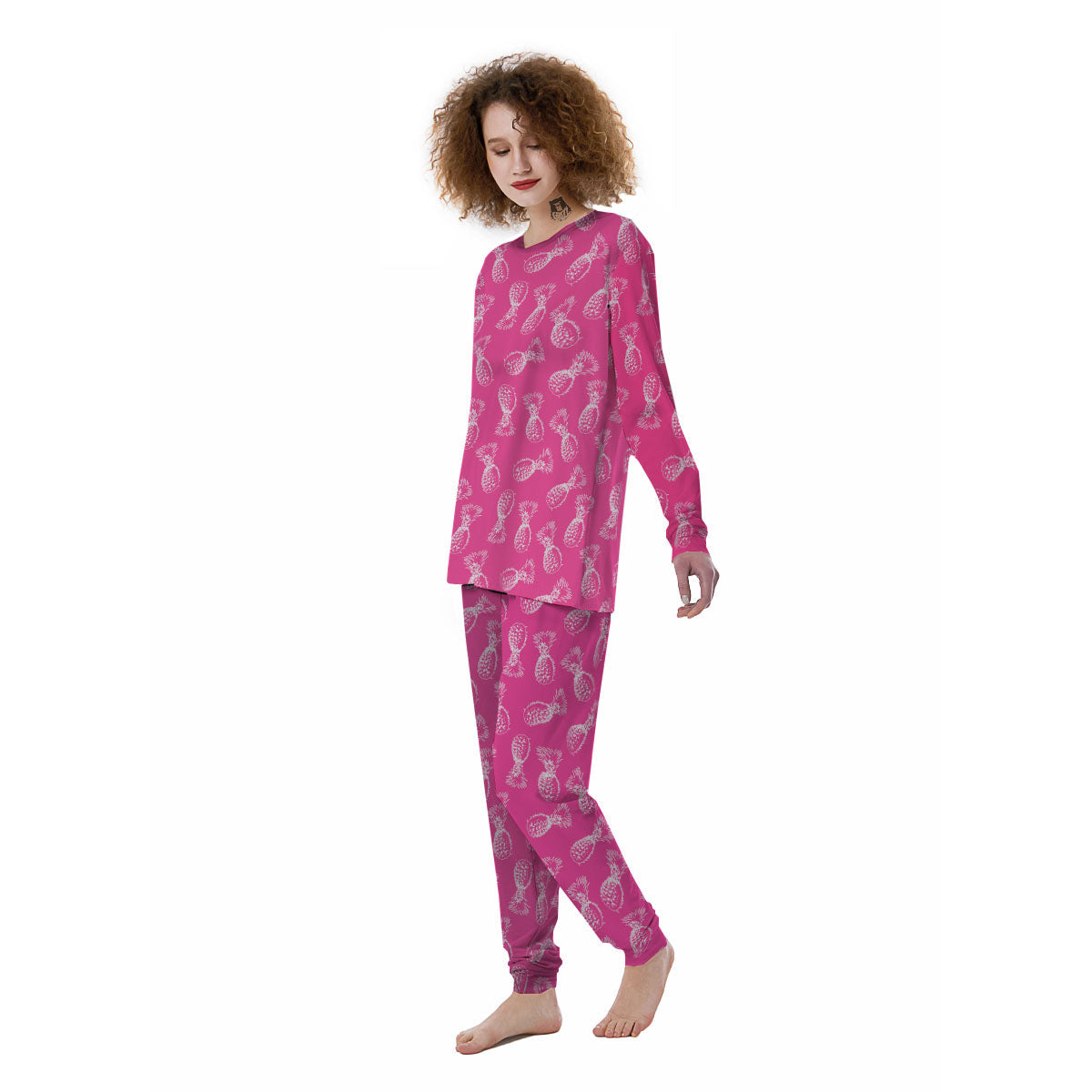 Pineapple Hot Pink Print Pattern Women's Pajamas-grizzshop