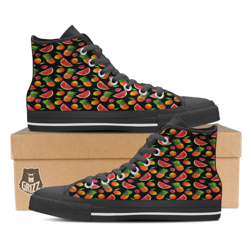 Pineapple Mix Fruit Print Pattern High Top Shoes-grizzshop