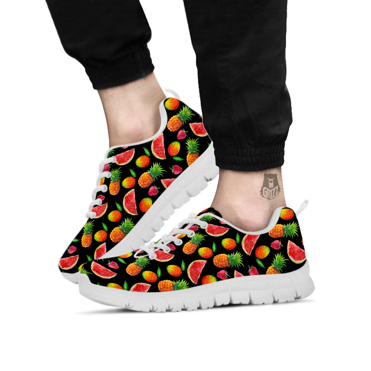 Pineapple Mix Fruit Print Pattern White Sneaker-grizzshop