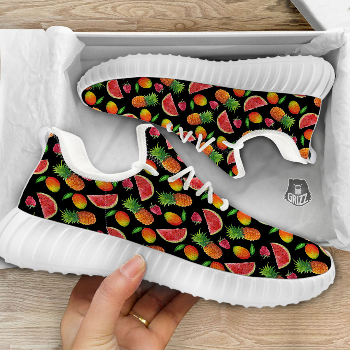 Pineapple Mix Fruit Print Pattern White Walking Shoes-grizzshop