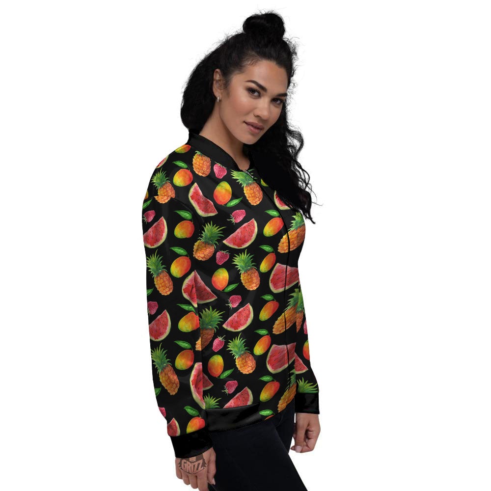 Pineapple Mix Fruit Print Pattern Women's Bomber Jacket-grizzshop