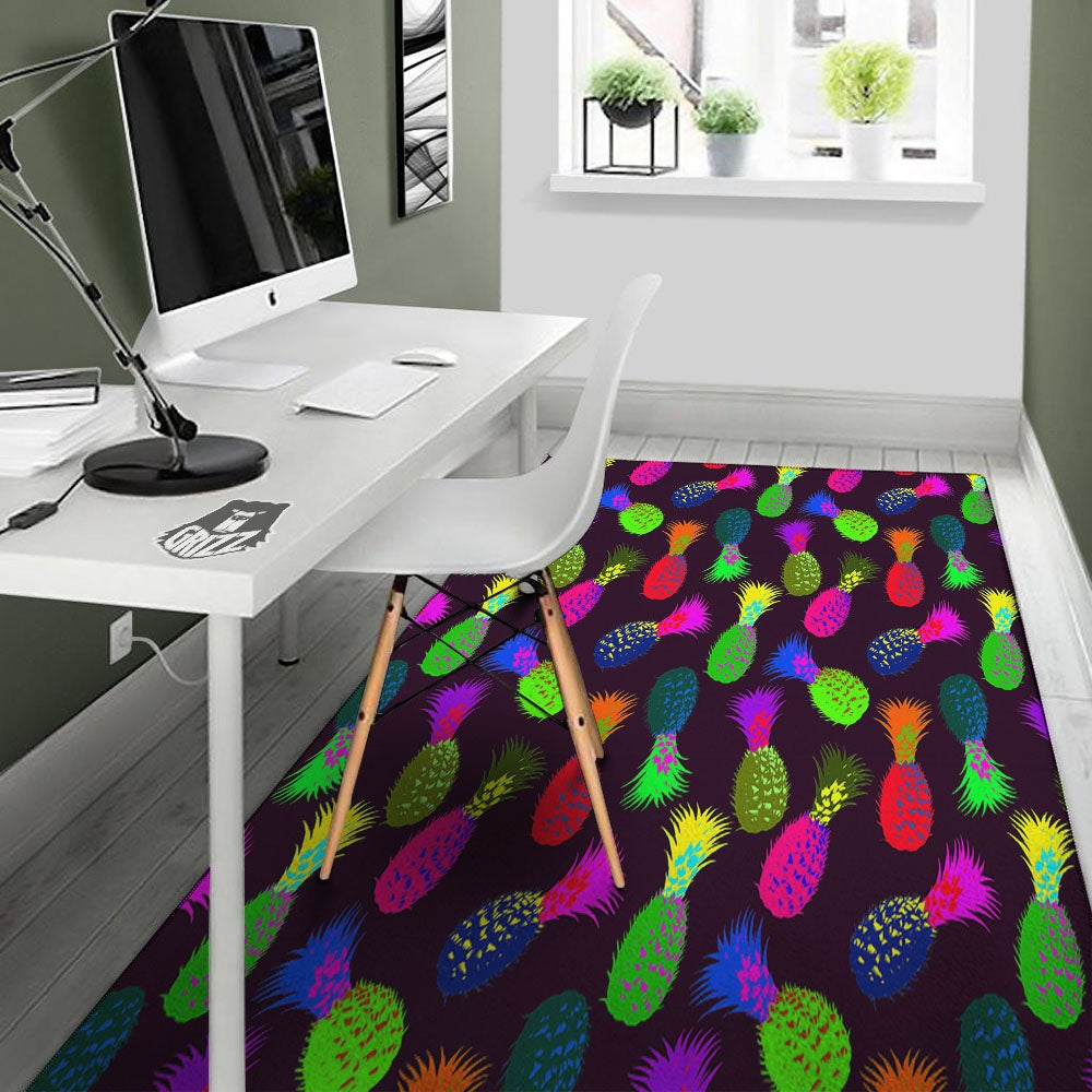 Pineapple Neon Trippy Print Pattern Floor Mat-grizzshop
