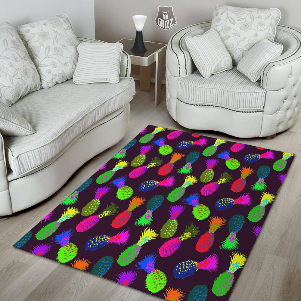 Pineapple Neon Trippy Print Pattern Floor Mat-grizzshop