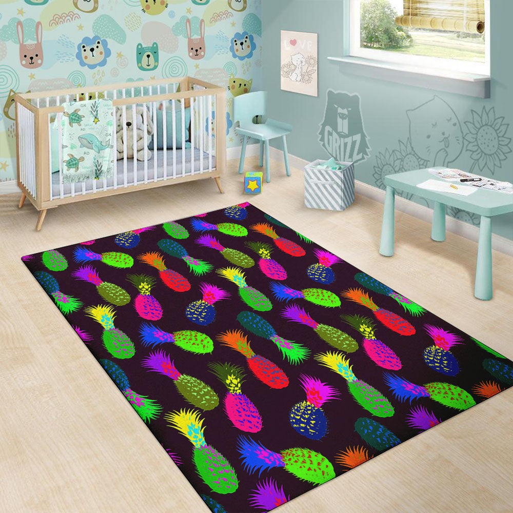 Pineapple Neon Trippy Print Pattern Floor Mat-grizzshop