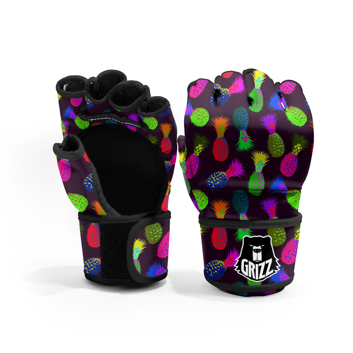Pineapple Neon Trippy Print Pattern MMA Gloves-grizzshop