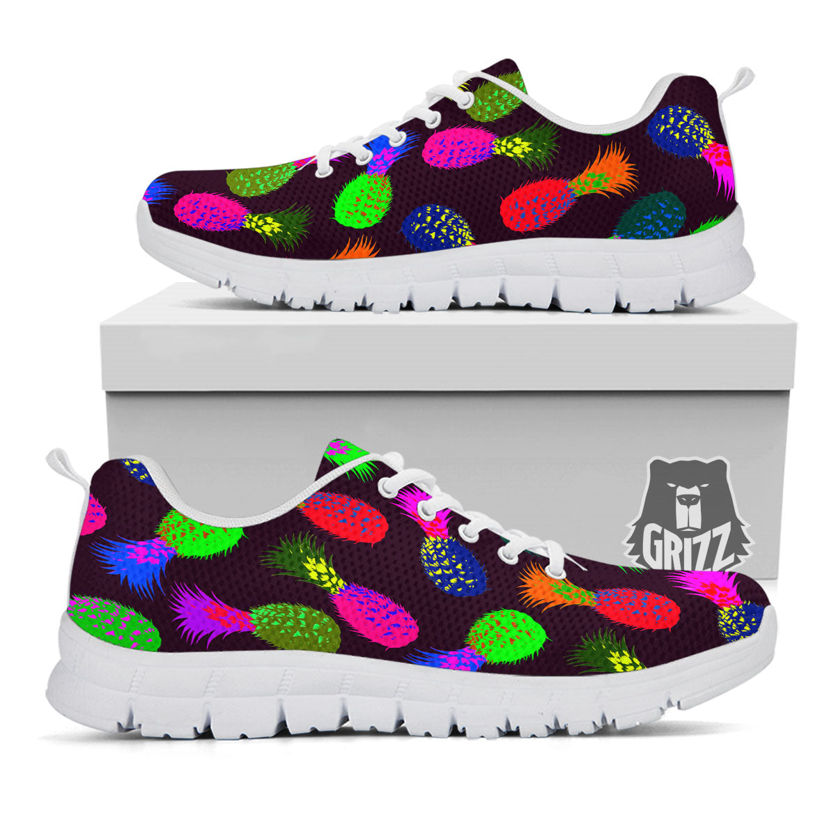 Pineapple Neon Trippy Print Pattern White Sneaker-grizzshop