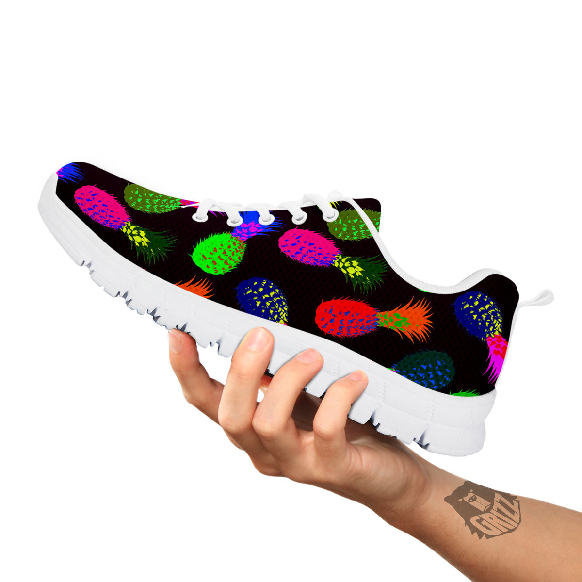 Pineapple Neon Trippy Print Pattern White Sneaker-grizzshop