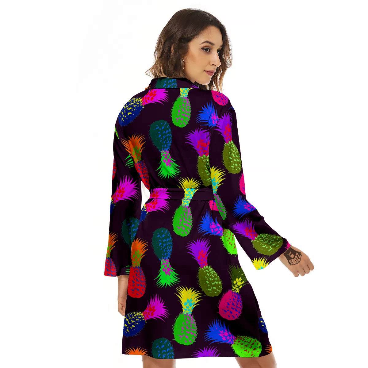 Pineapple Neon Trippy Print Pattern Women's Robe-grizzshop