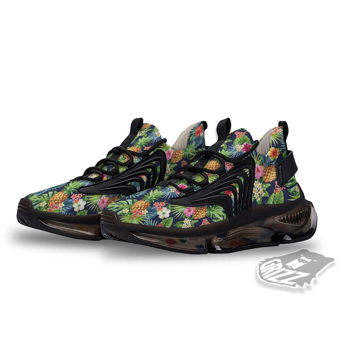 Pineapple Palm Leaf Print Pattern Black Gym Shoes-grizzshop