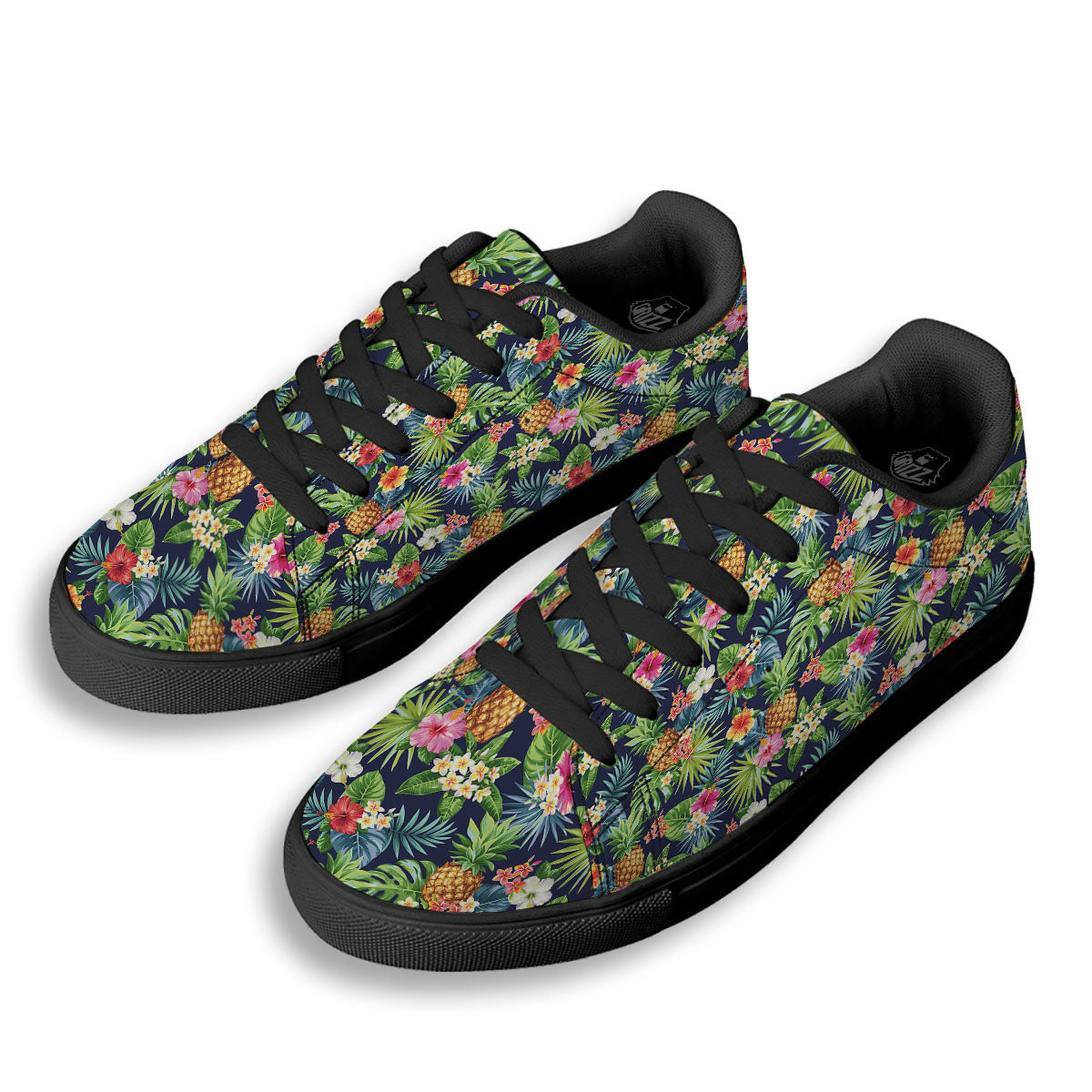 Pineapple Palm Leaf Print Pattern Black Low Top Sneakers-grizzshop