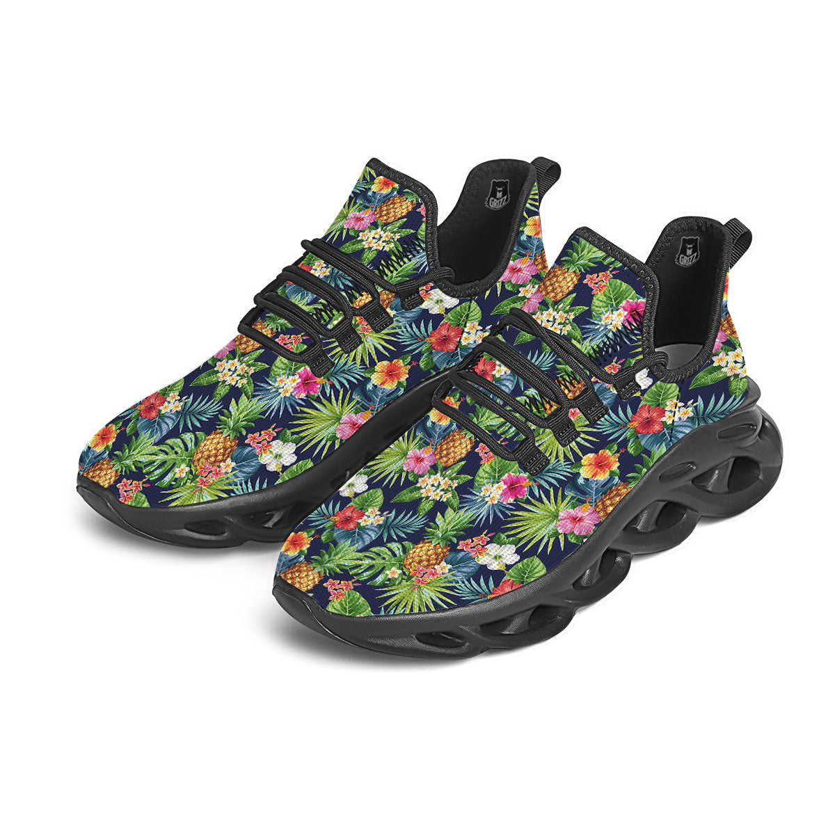 Pineapple Palm Leaf Print Pattern Black Running Shoes-grizzshop