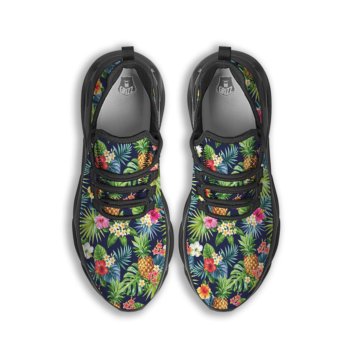 Pineapple Palm Leaf Print Pattern Black Running Shoes-grizzshop