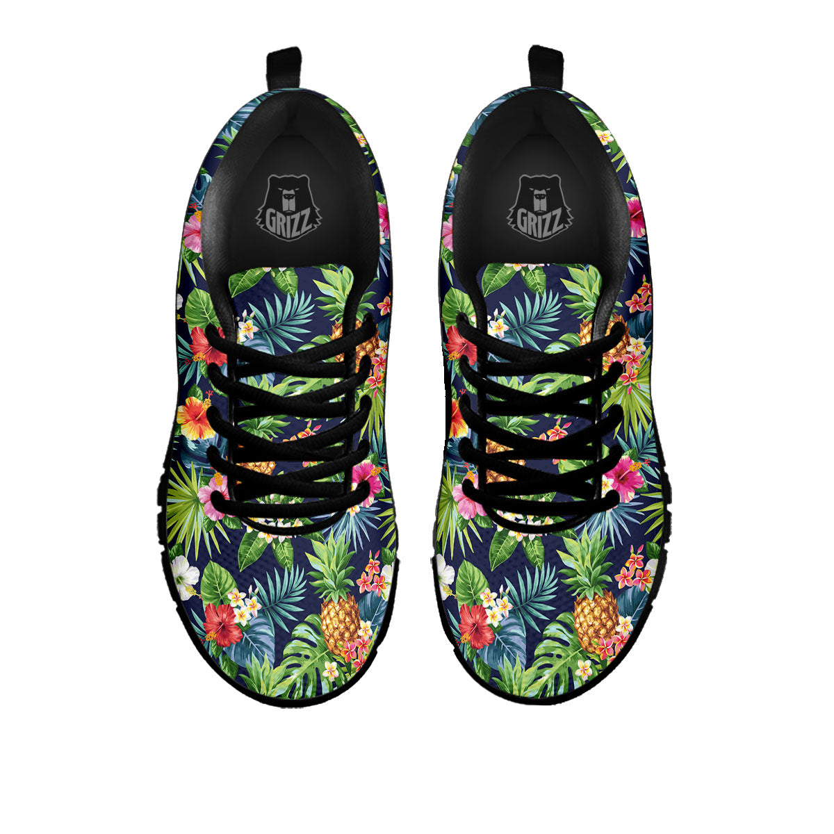 Pineapple Palm Leaf Print Pattern Black Sneaker-grizzshop