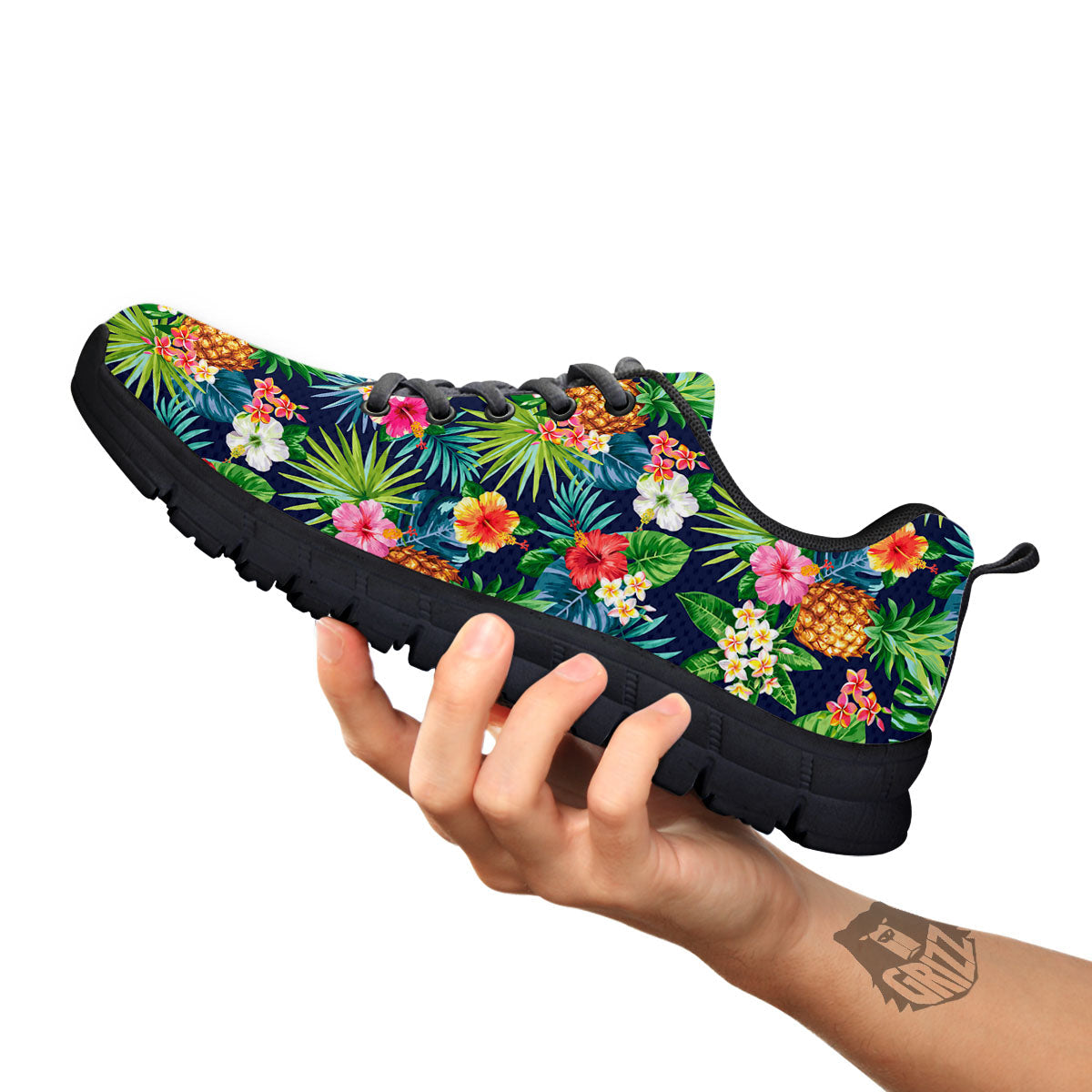 Pineapple Palm Leaf Print Pattern Black Sneaker-grizzshop