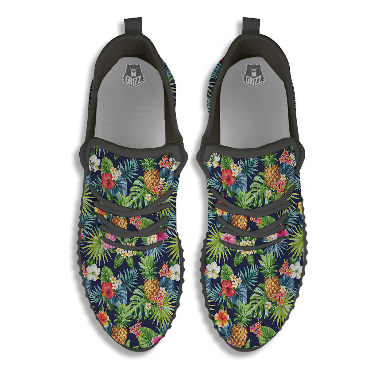 Pineapple Palm Leaf Print Pattern Black Walking Shoes-grizzshop