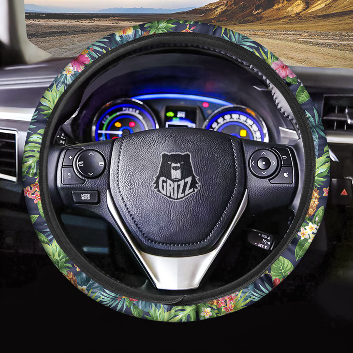 Pineapple Palm Leaf Print Pattern Car Steering Wheel Cover-grizzshop