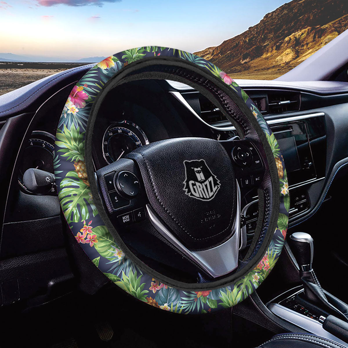 Pineapple Palm Leaf Print Pattern Car Steering Wheel Cover-grizzshop