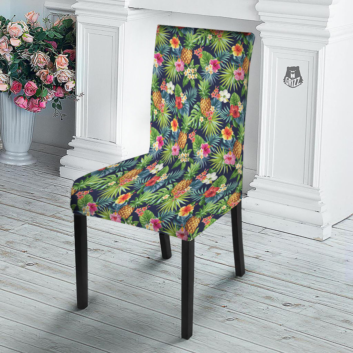 Pineapple Palm Leaf Print Pattern Dining Chair Slipcover-grizzshop
