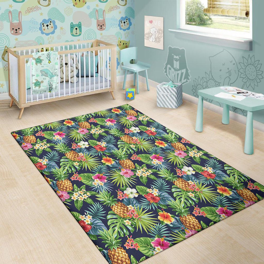 Pineapple Palm Leaf Print Pattern Floor Mat-grizzshop
