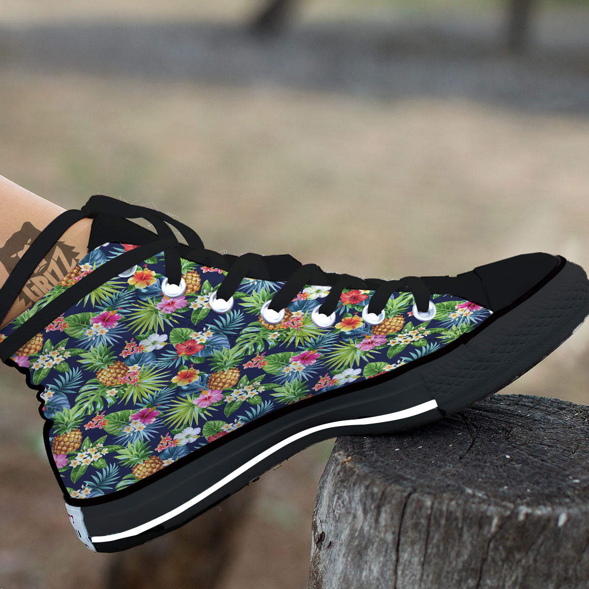 Pineapple Palm Leaf Print Pattern High Top Shoes-grizzshop