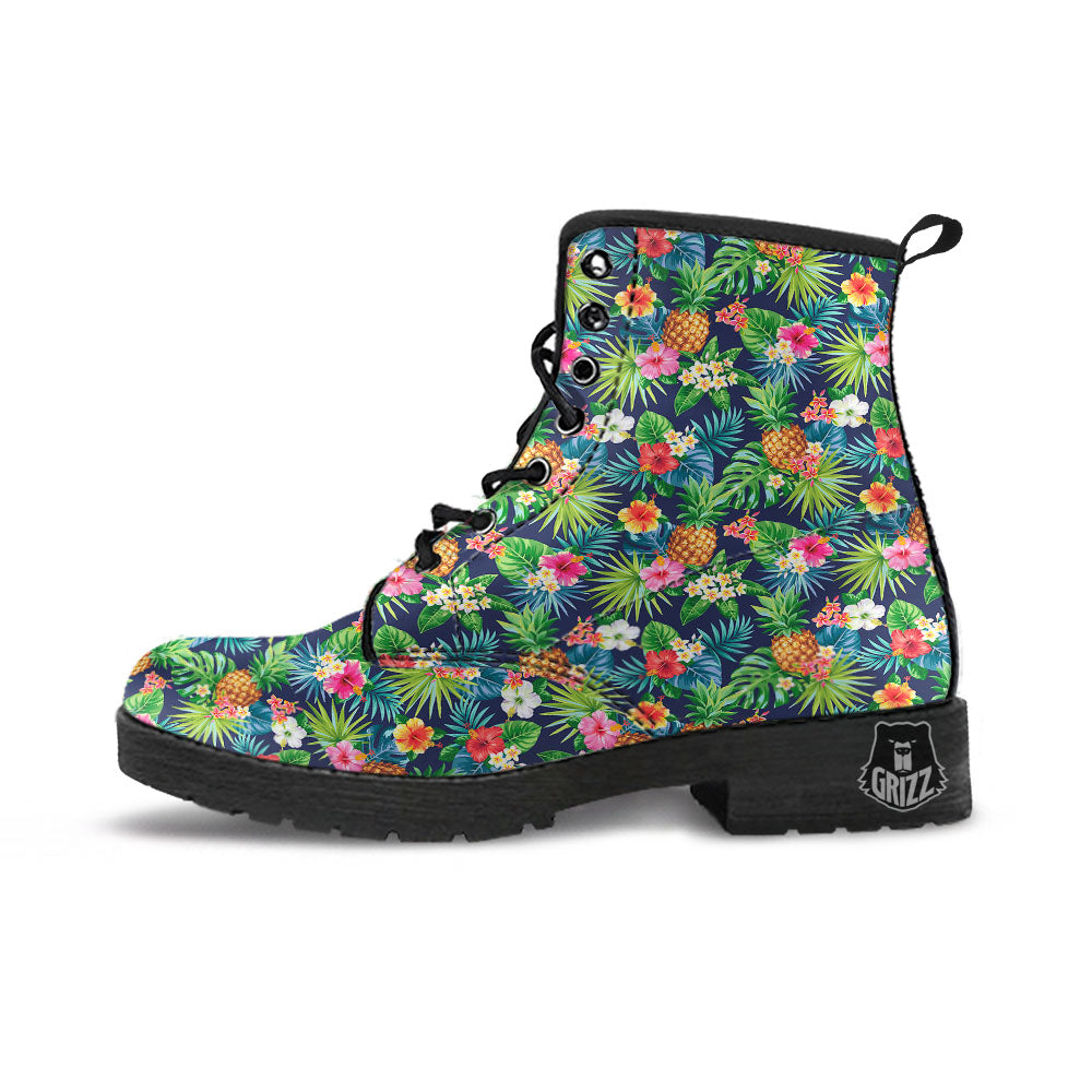 Pineapple Palm Leaf Print Pattern Leather Boots-grizzshop