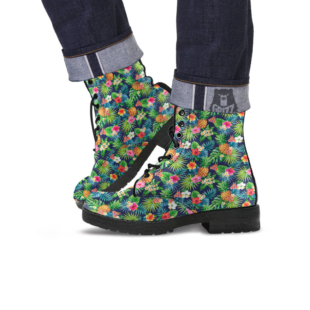 Pineapple Palm Leaf Print Pattern Leather Boots-grizzshop