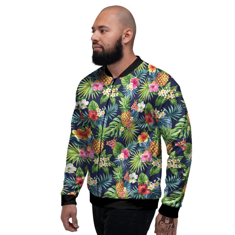 Pineapple Palm Leaf Print Pattern Men's Bomber Jacket-grizzshop