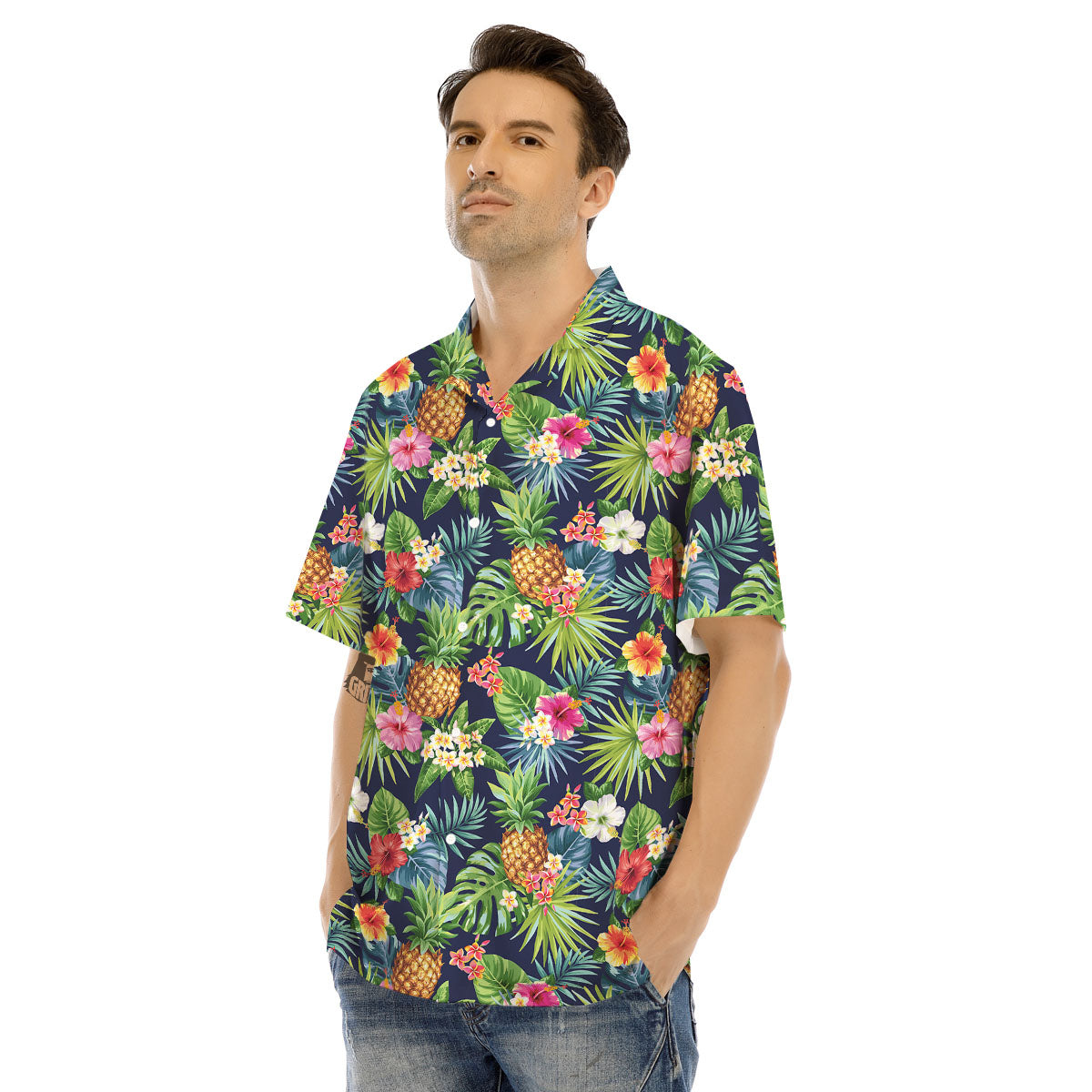 Pineapple Palm Leaf Print Pattern Men's Hawaiian Shirt-grizzshop