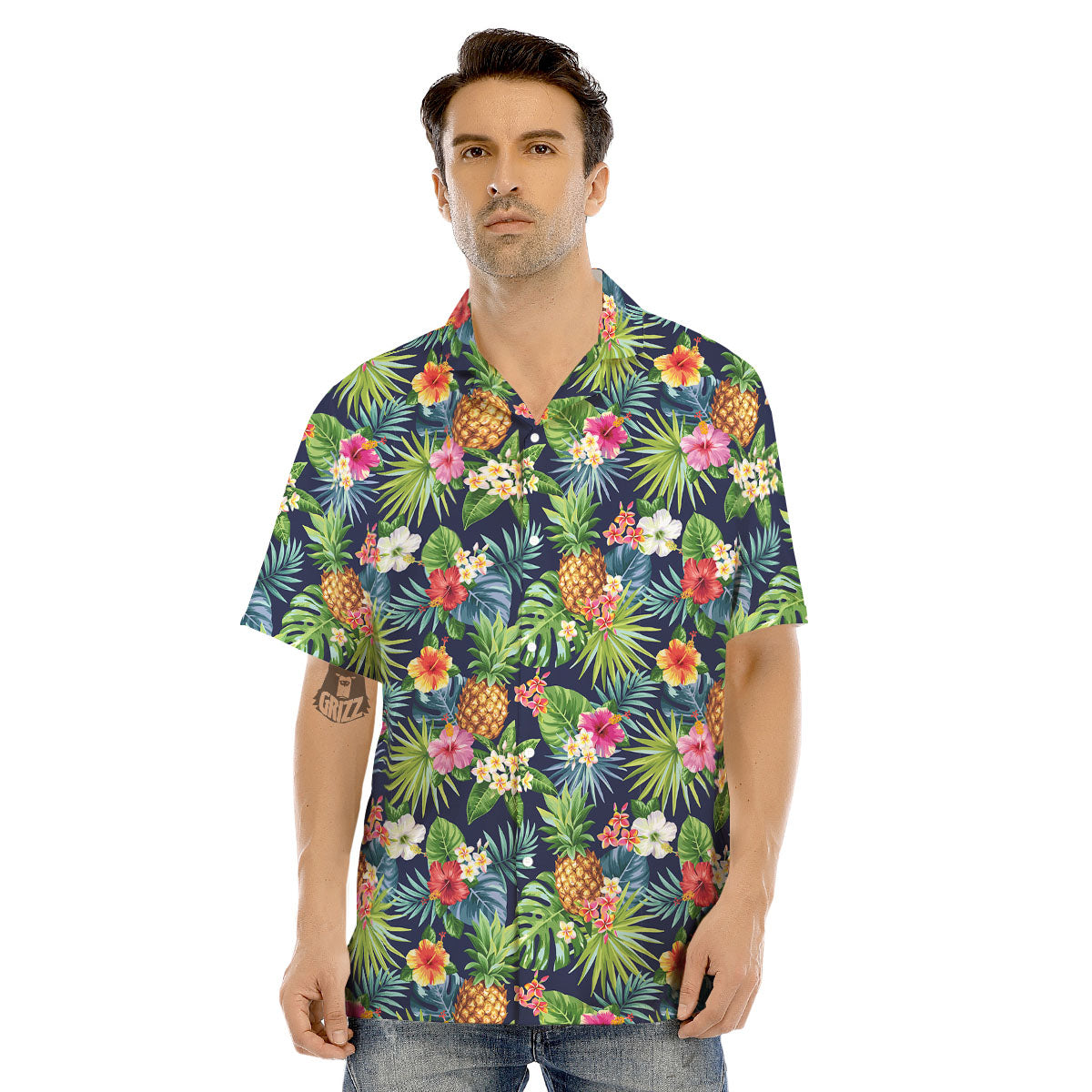 Pineapple Palm Leaf Print Pattern Men's Hawaiian Shirt-grizzshop