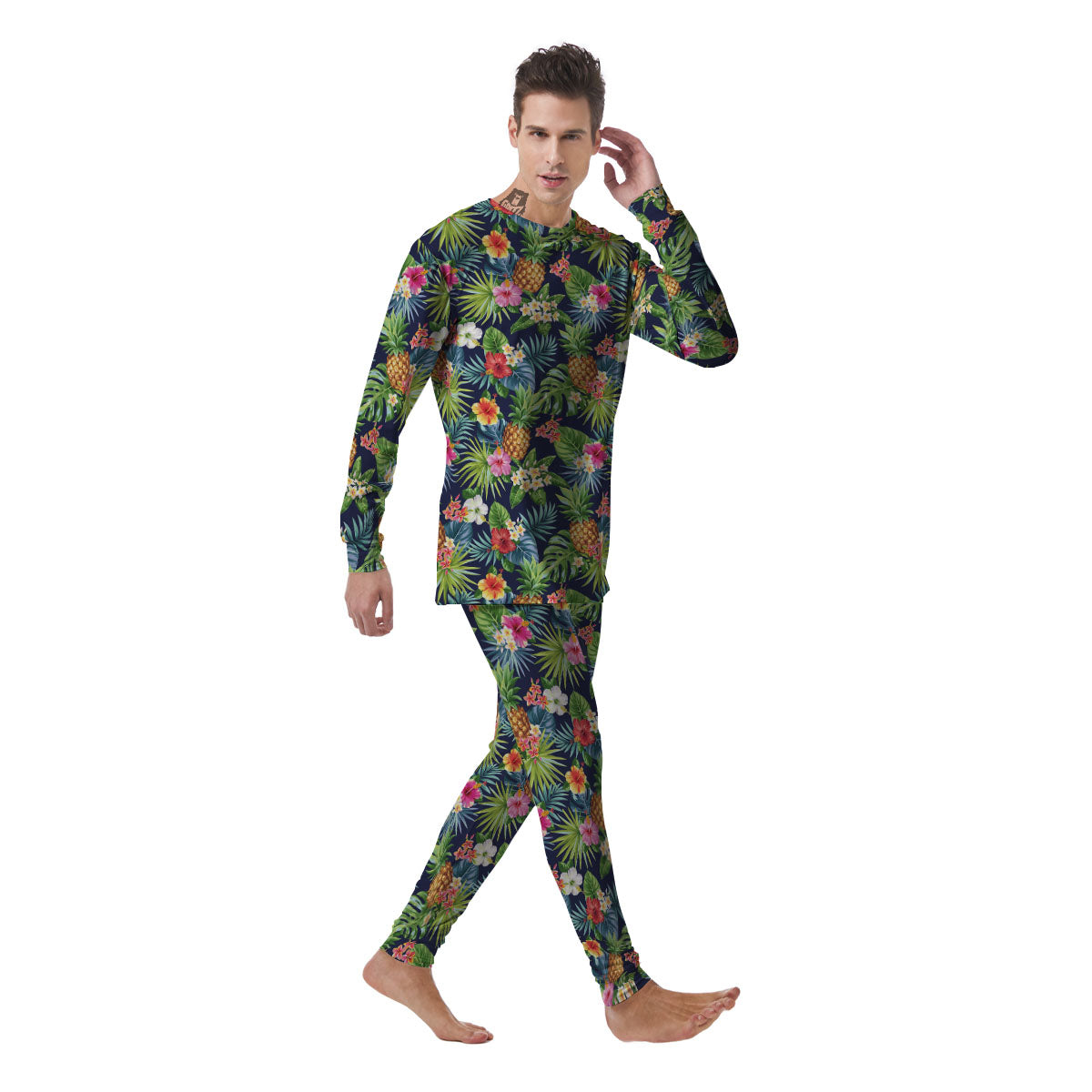 Pineapple Palm Leaf Print Pattern Men's Pajamas-grizzshop