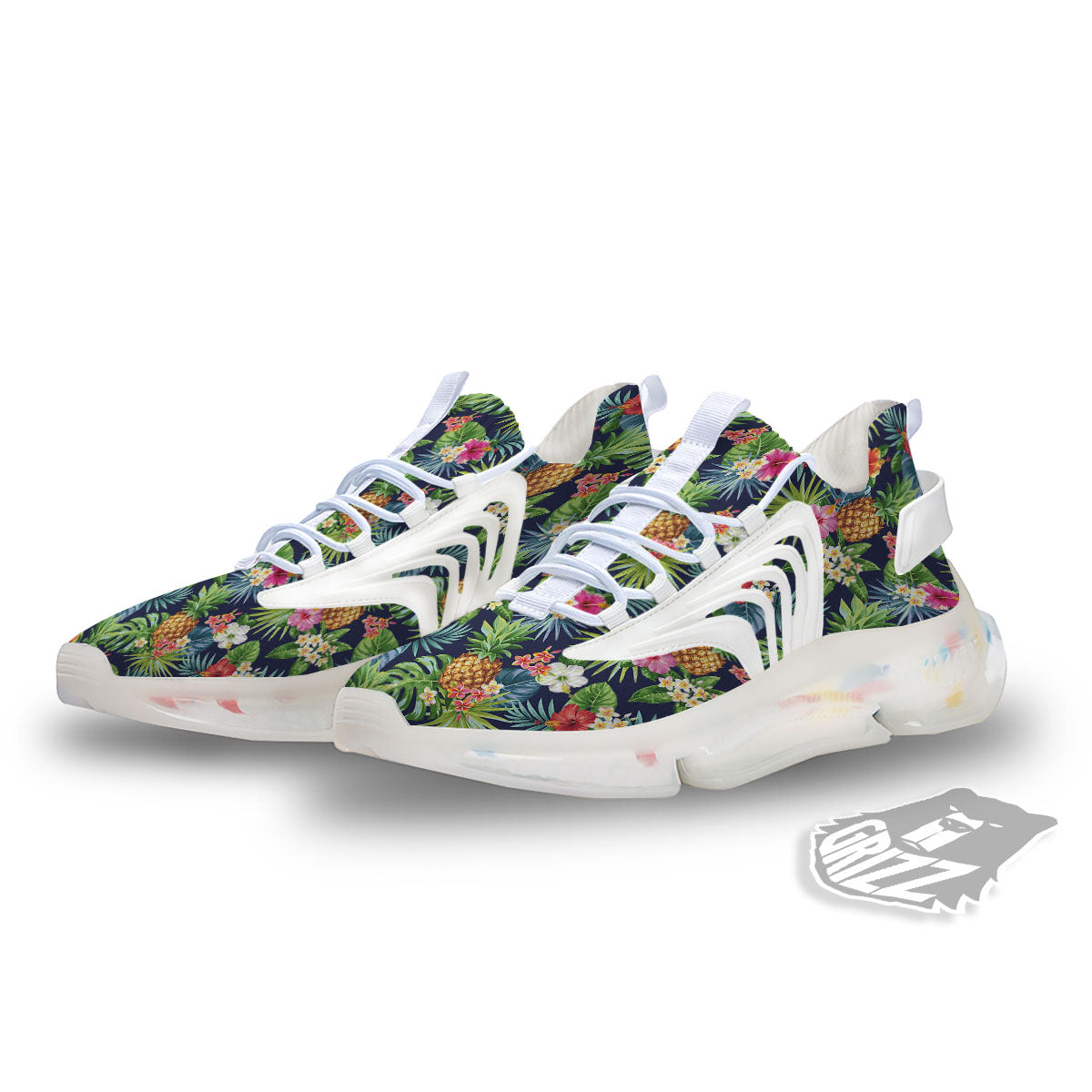 Pineapple Palm Leaf Print Pattern White Gym Shoes-grizzshop