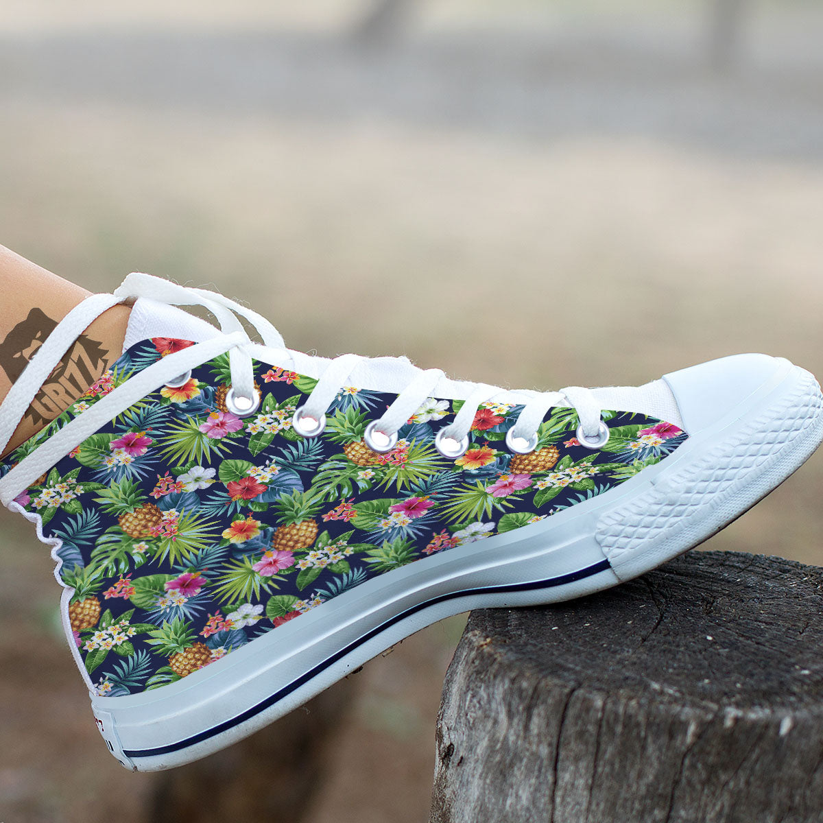 Pineapple Palm Leaf Print Pattern White High Top Shoes-grizzshop