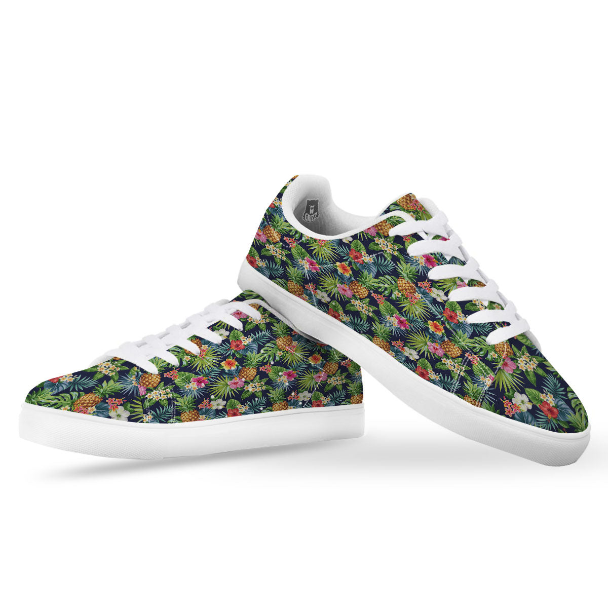 Pineapple Palm Leaf Print Pattern White Low Top Sneakers-grizzshop