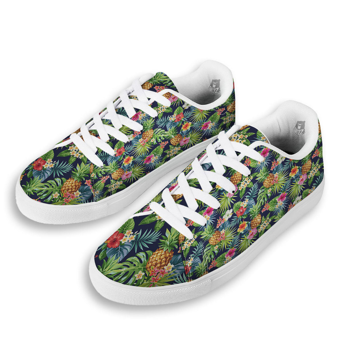 Pineapple Palm Leaf Print Pattern White Low Top Sneakers-grizzshop