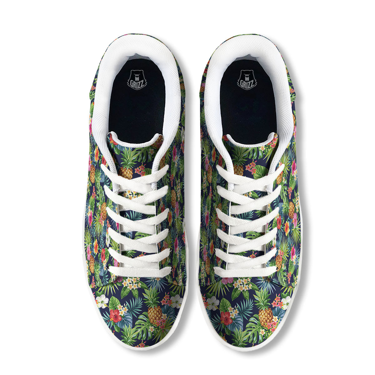 Pineapple Palm Leaf Print Pattern White Low Top Sneakers-grizzshop