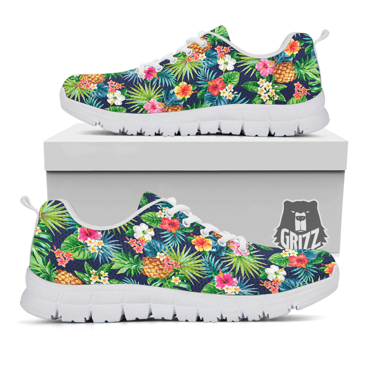 Pineapple Palm Leaf Print Pattern White Sneaker-grizzshop