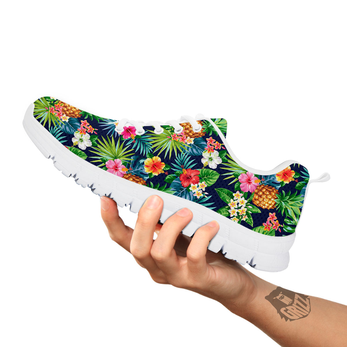 Pineapple Palm Leaf Print Pattern White Sneaker-grizzshop