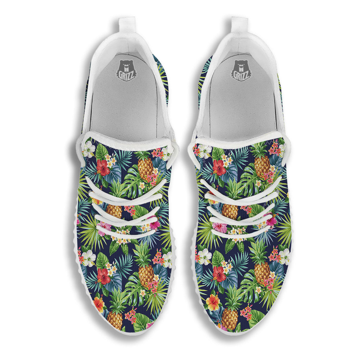 Pineapple Palm Leaf Print Pattern White Walking Shoes-grizzshop
