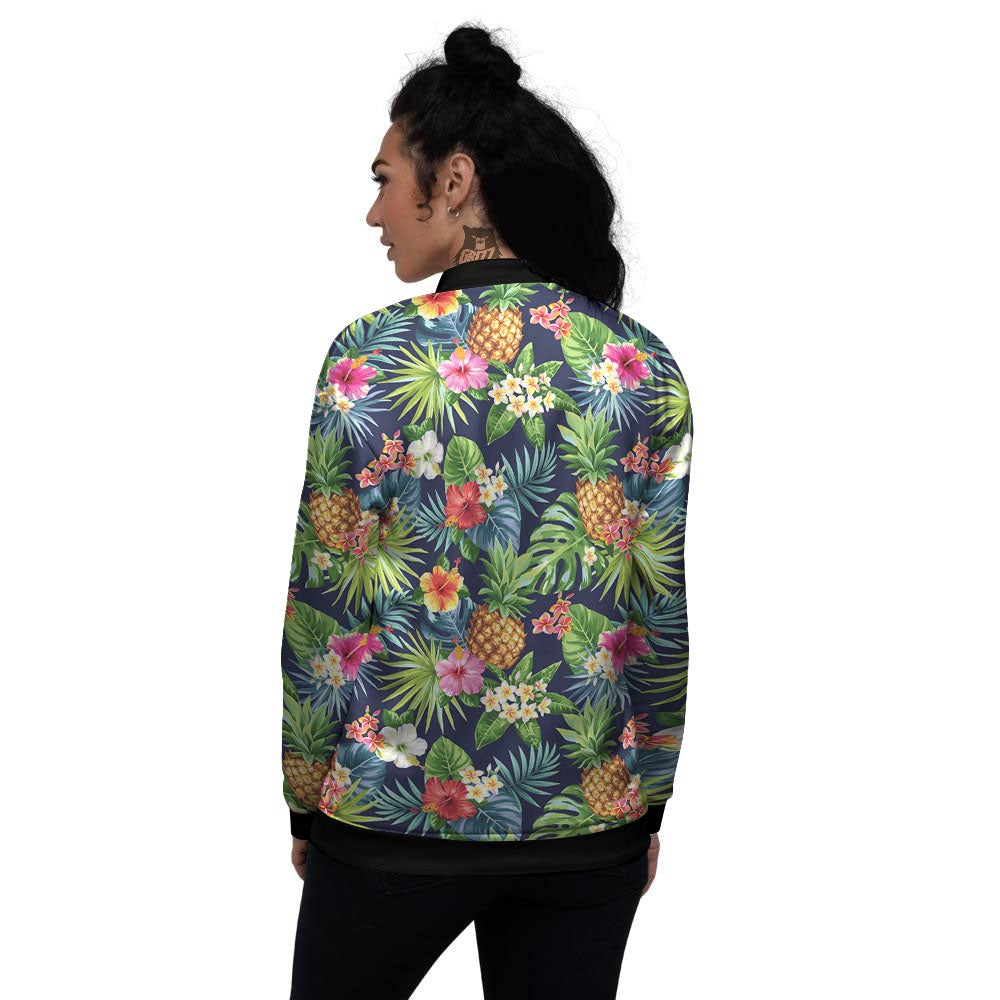 Pineapple Palm Leaf Print Pattern Women's Bomber Jacket-grizzshop