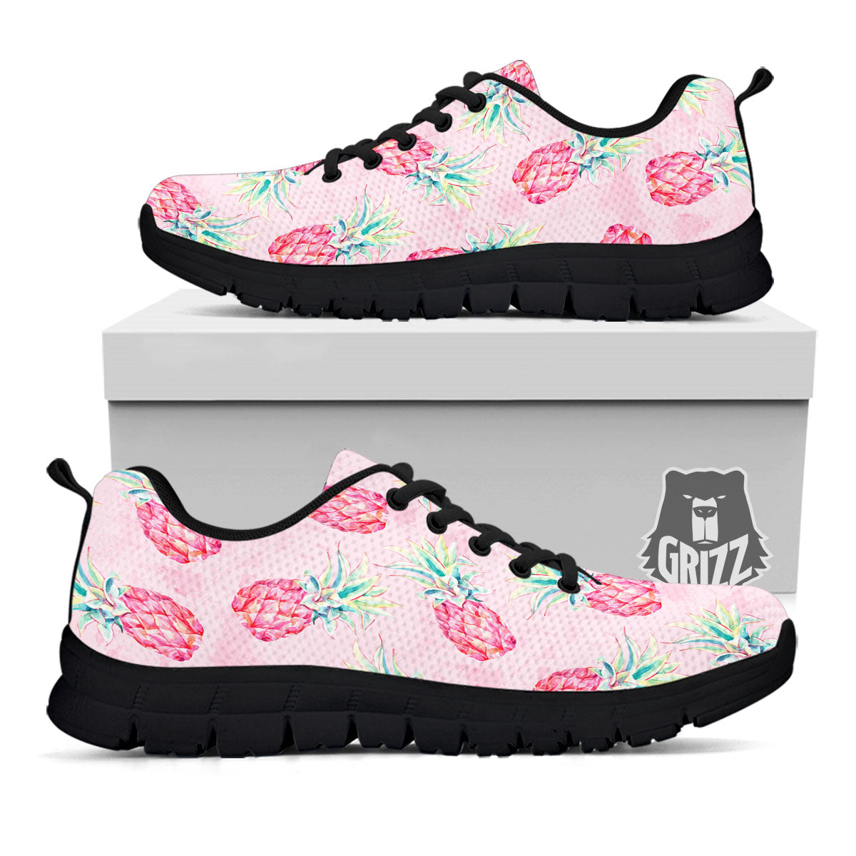 Pineapple Pastel Pink Print Pattern Black Sneaker-grizzshop