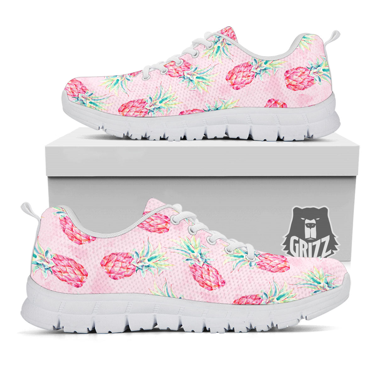 Pineapple Pastel Pink Print Pattern White Sneaker-grizzshop