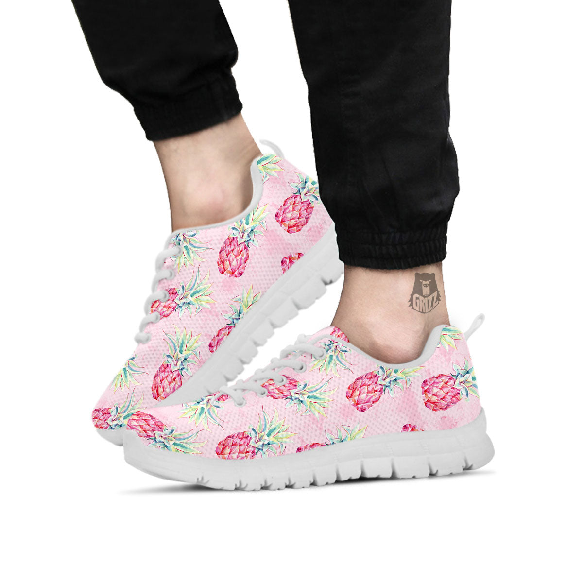 Pineapple Pastel Pink Print Pattern White Sneaker-grizzshop