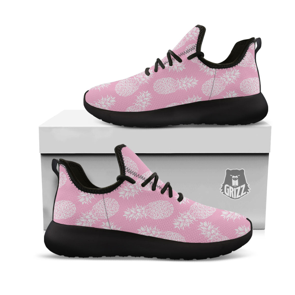 Pineapple Pink Print Pattern Black Athletic Shoes-grizzshop