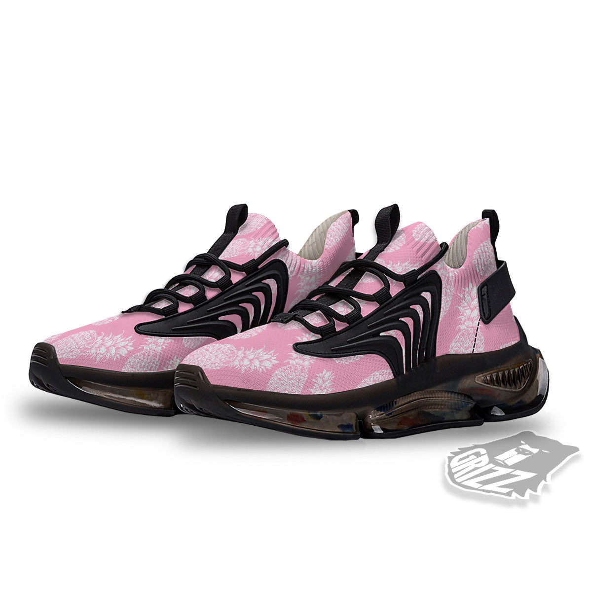 Pineapple Pink Print Pattern Black Gym Shoes-grizzshop