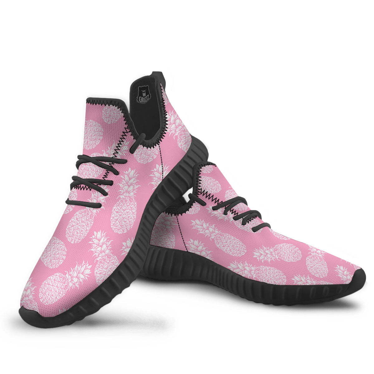 Pineapple Pink Print Pattern Black Walking Shoes-grizzshop