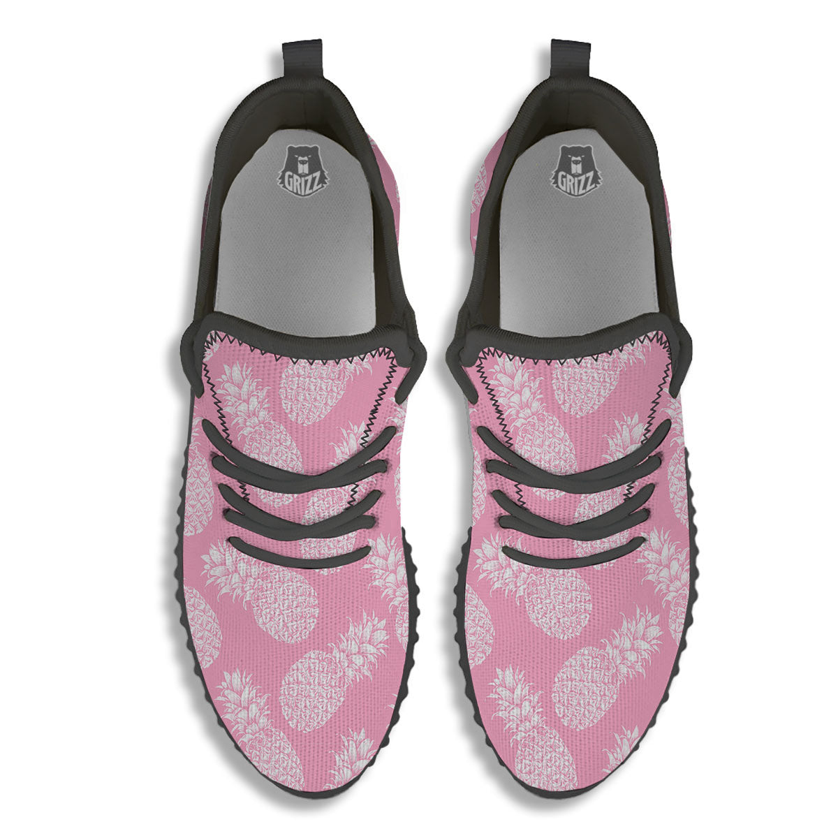 Pineapple Pink Print Pattern Black Walking Shoes-grizzshop